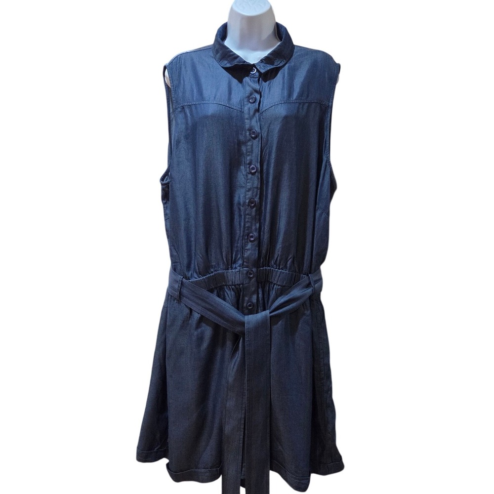 Refinity Dark Denim Playsuit Emery Sleeveless Belted Romper Elastic Waist Size L